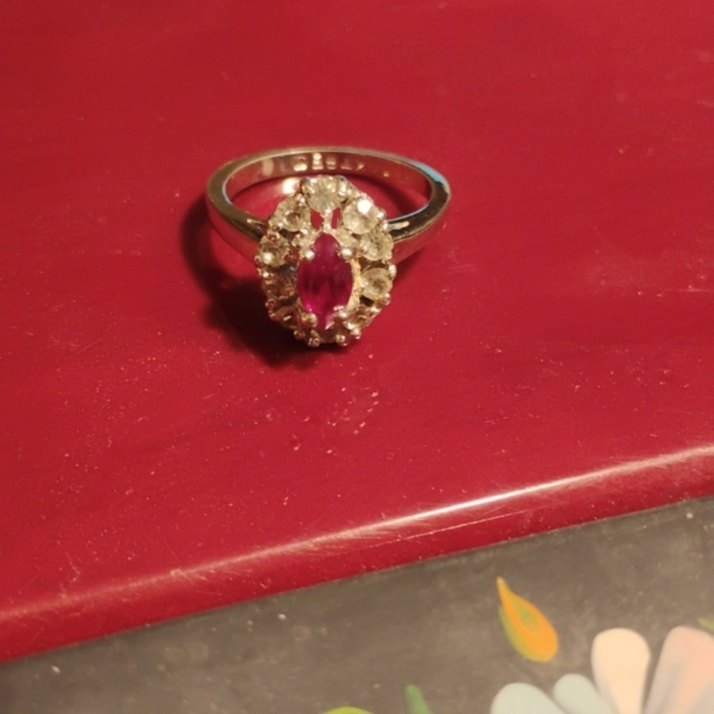 14K TGE White Gold Ruby and Diamond Ring Size 6